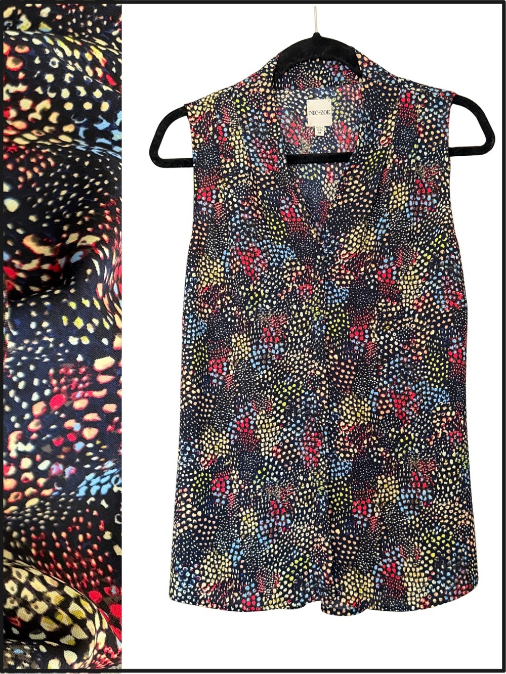 Med - EUC - NIC+ZOE Sleeveless V-Neck Top in colorful dot print